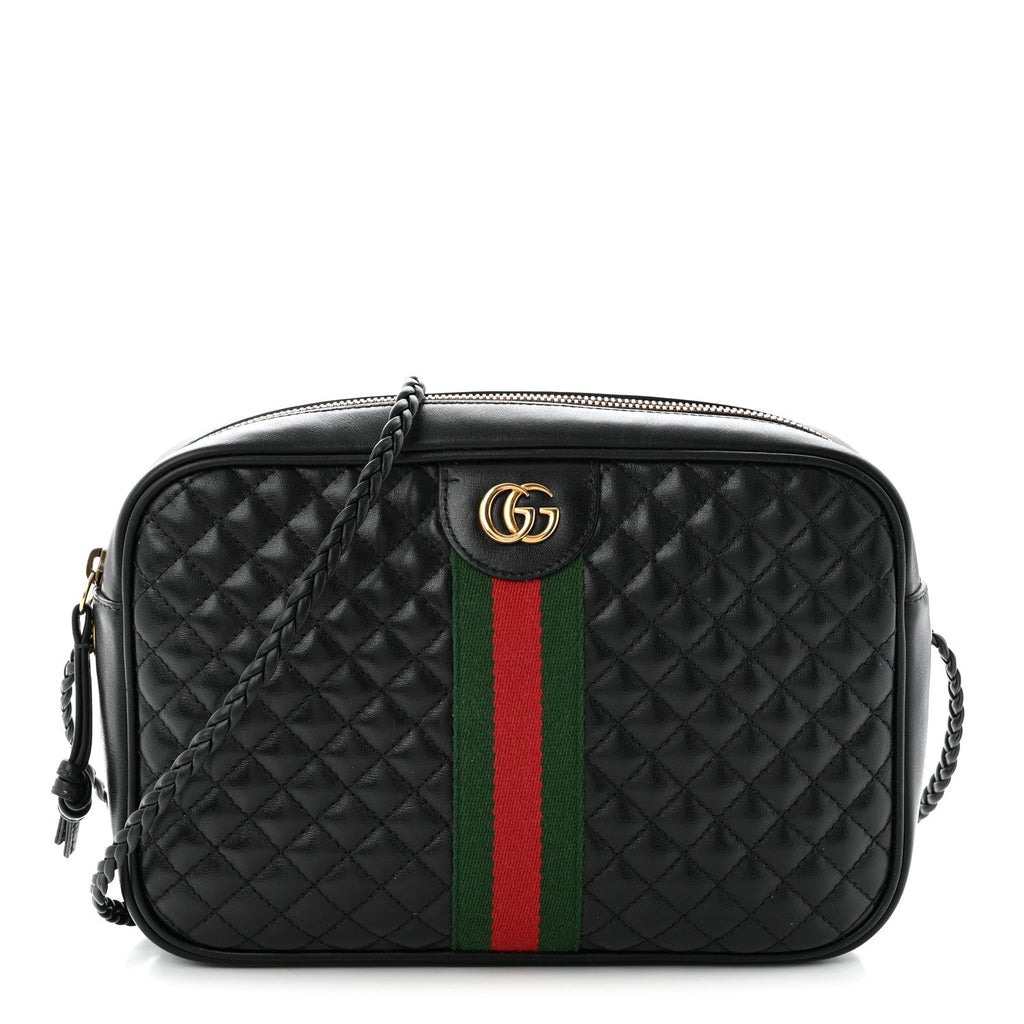 Calfskin Web Trapuntata Small GG Shoulder Bag Black