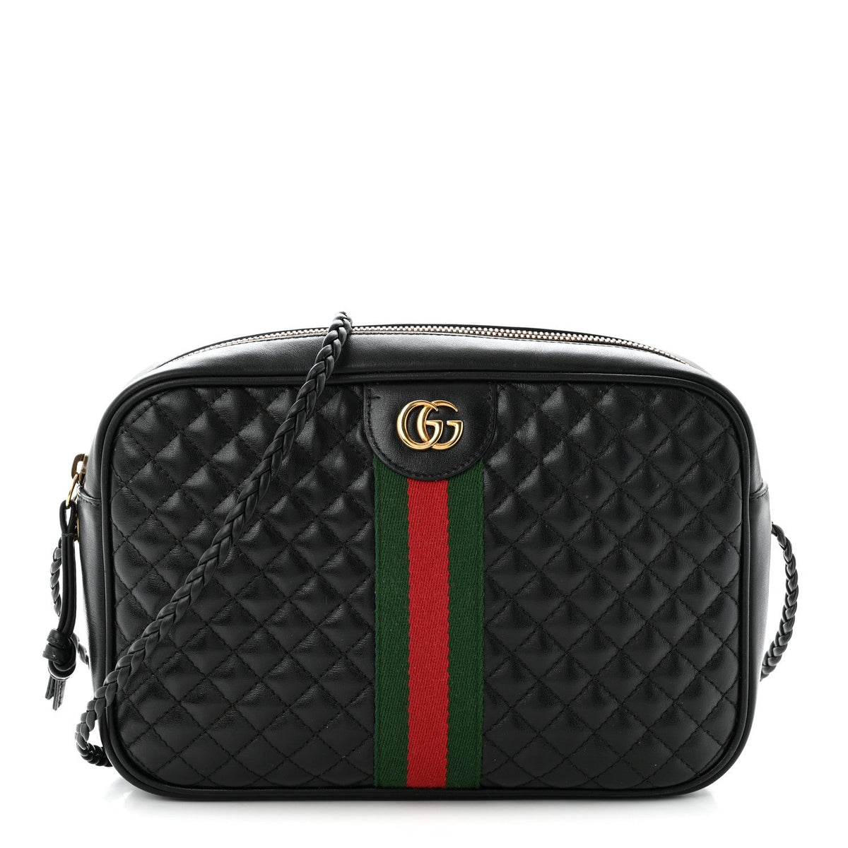 Calfskin Web Trapuntata Small GG Shoulder Bag Black