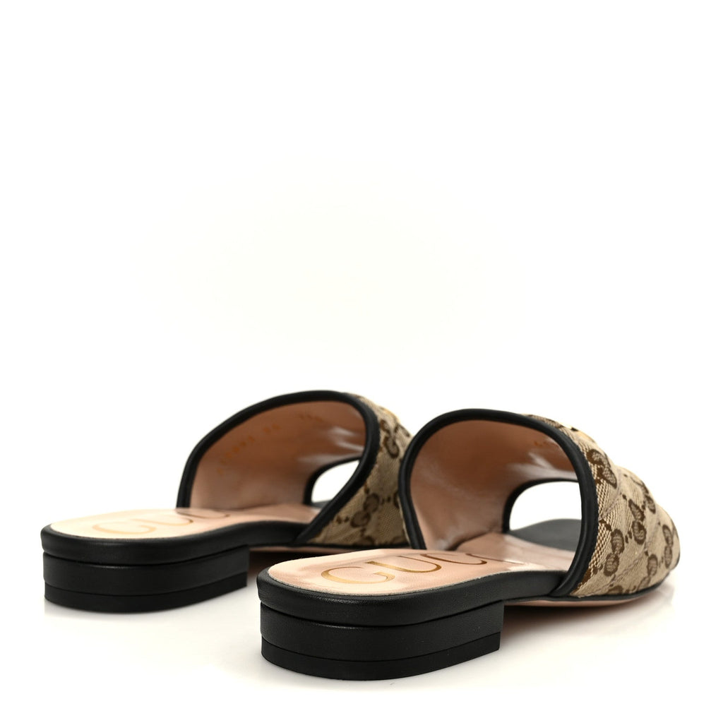 Monogram Matelasse Diagonal GG Marmont Flat Slide Sandals 35 Beige Ebony Black