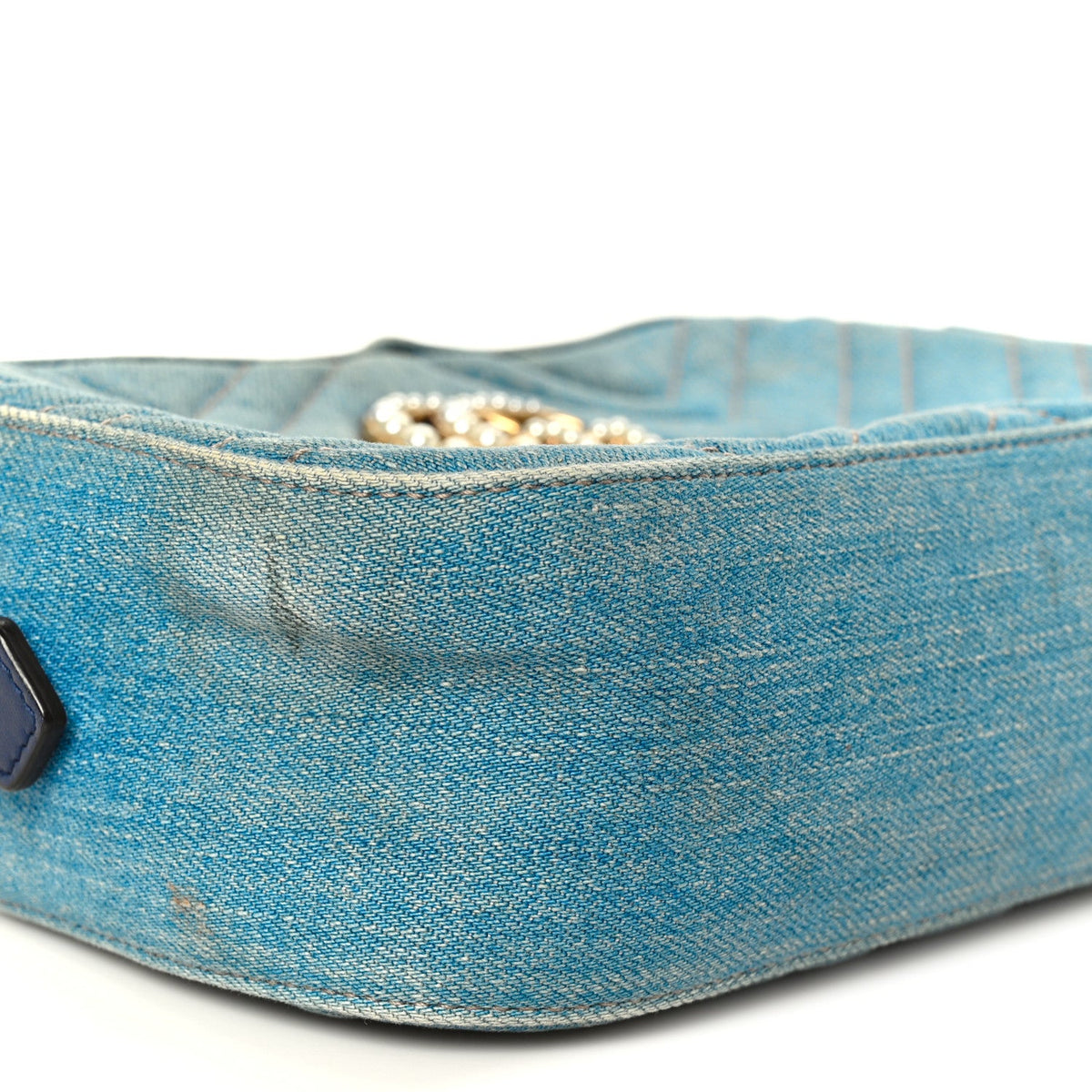Denim Matelasse Small Pearly GG Marmont Chain Shoulder Bag Blue