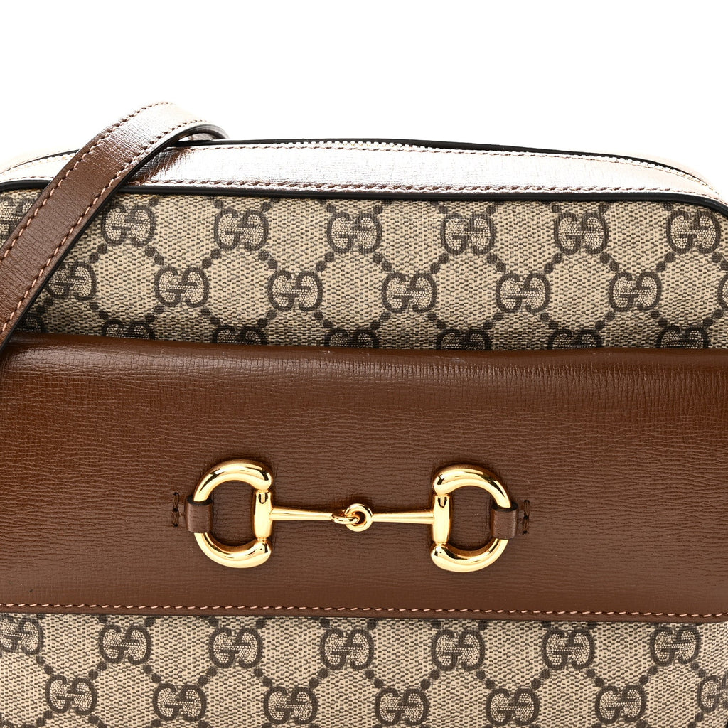 GG Supreme Monogram Small Horsebit 1955 Shoulder Bag Beige Brown Sugar