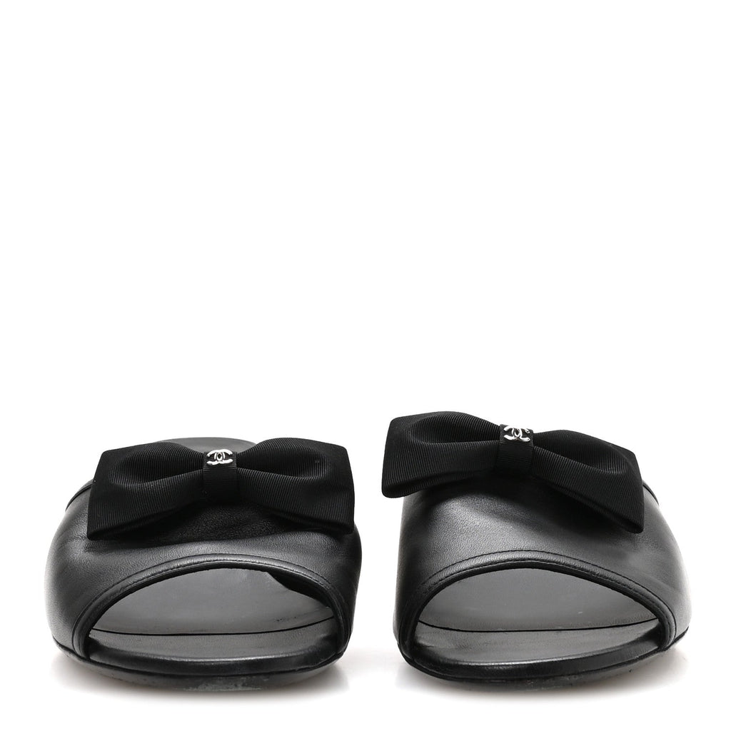 Lambskin Grosgrain Bow CC Mules 40 Black