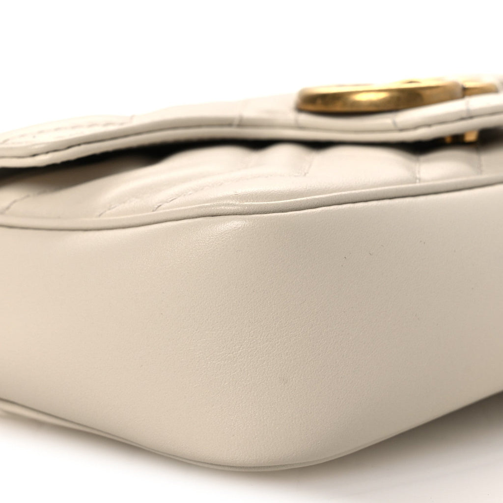 Calfskin Matelasse Super Mini GG Marmont Shoulder Bag White