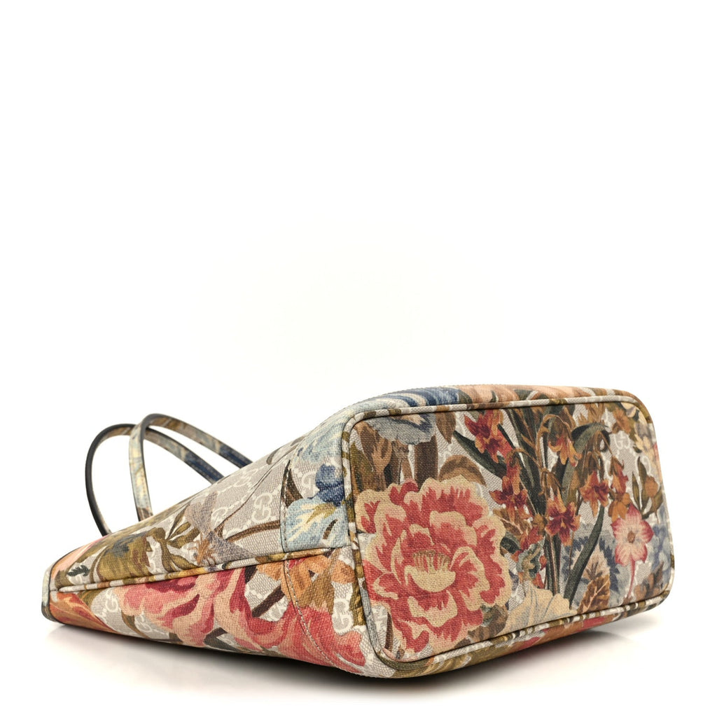 GG Supreme Monogram Water Flora Web Small Ophidia Tote Beige White Multicolor