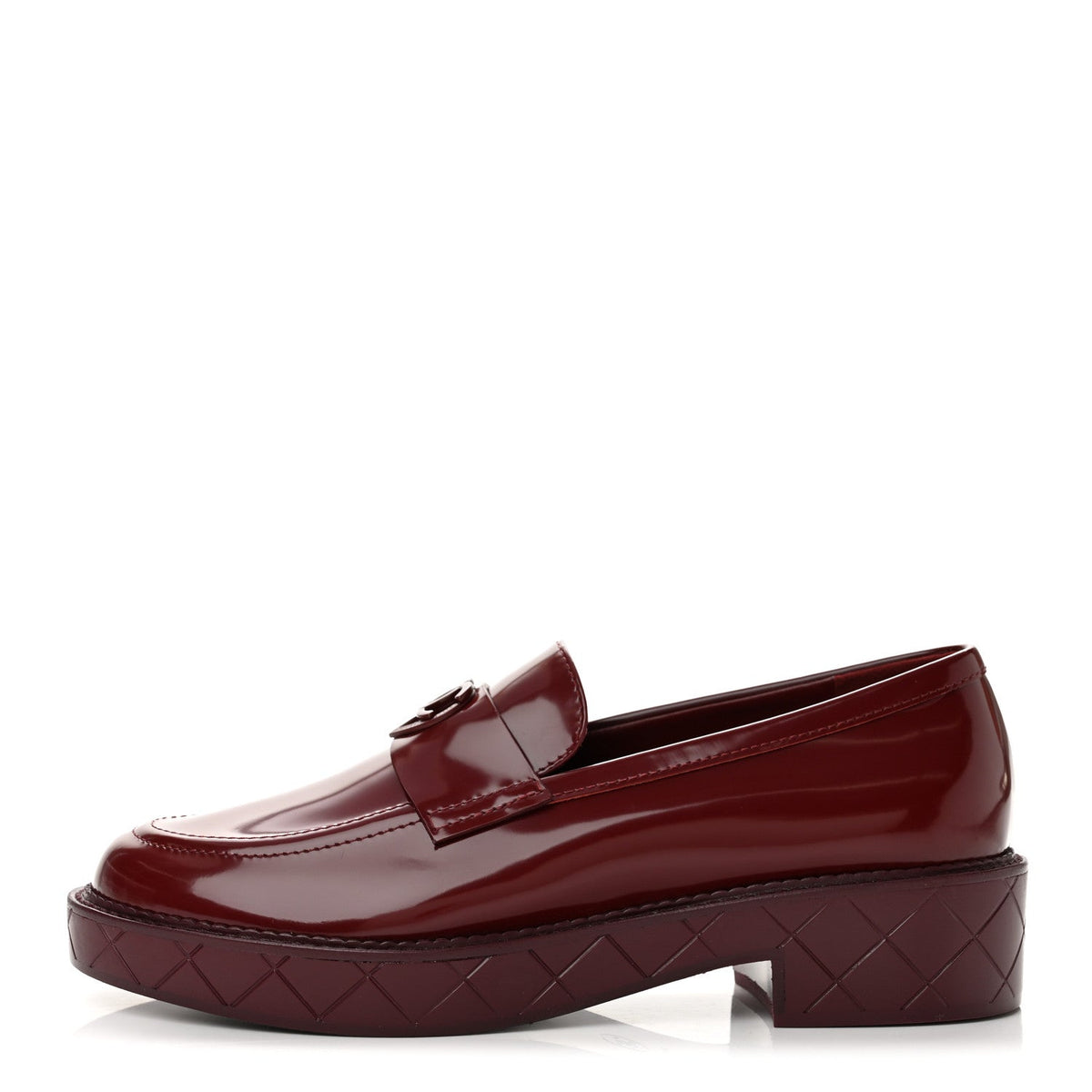 Shiny Calfskin Quilted CC Mocassin Loafers 39.5  Dark Red