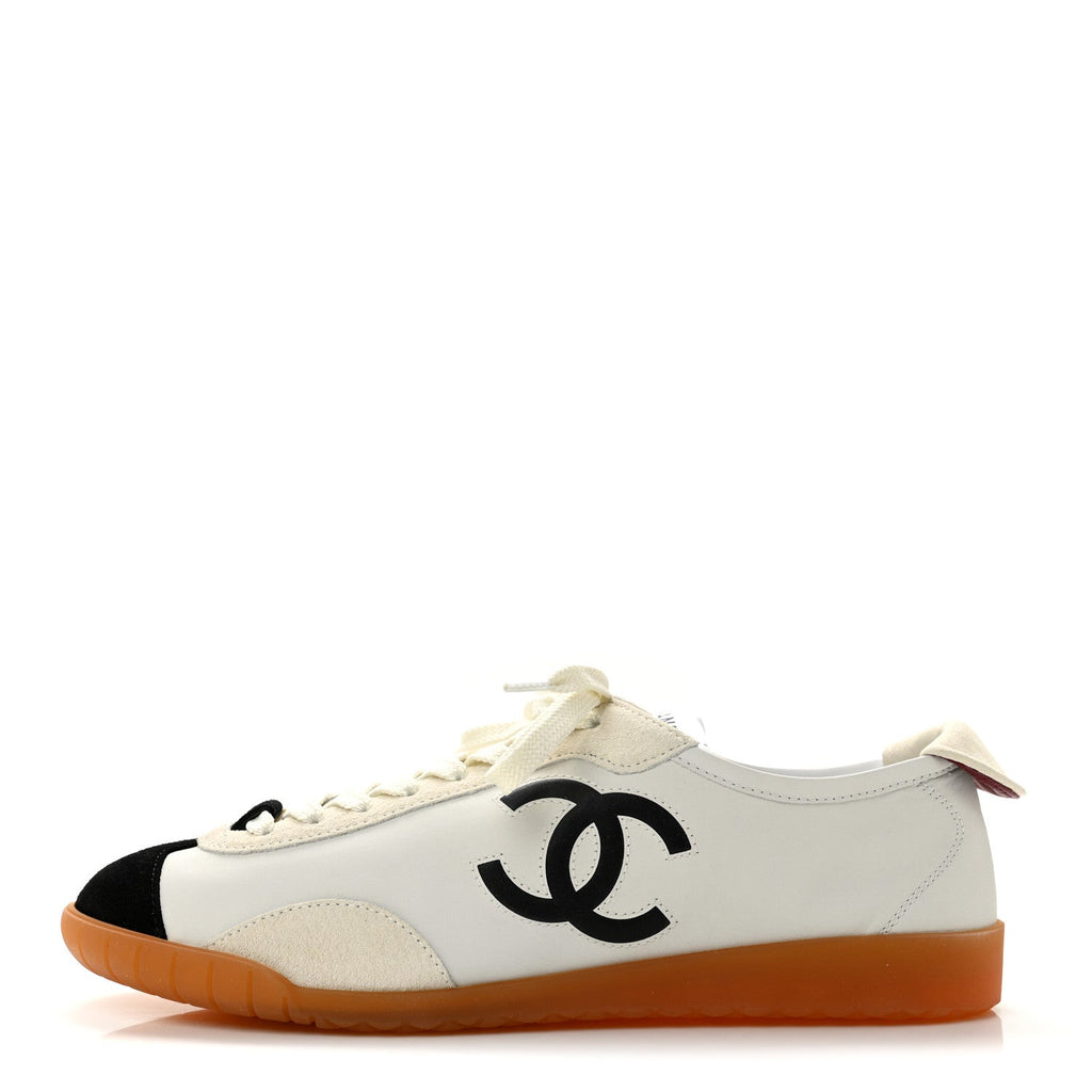 Calfskin Embossed Suede Sneakers 38.5 White Black