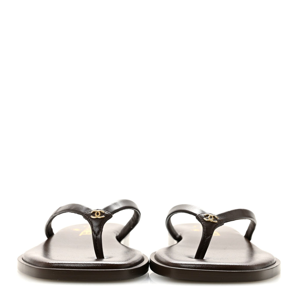 Goatskin CC Times Square Thong Sandals 36.5 Brown