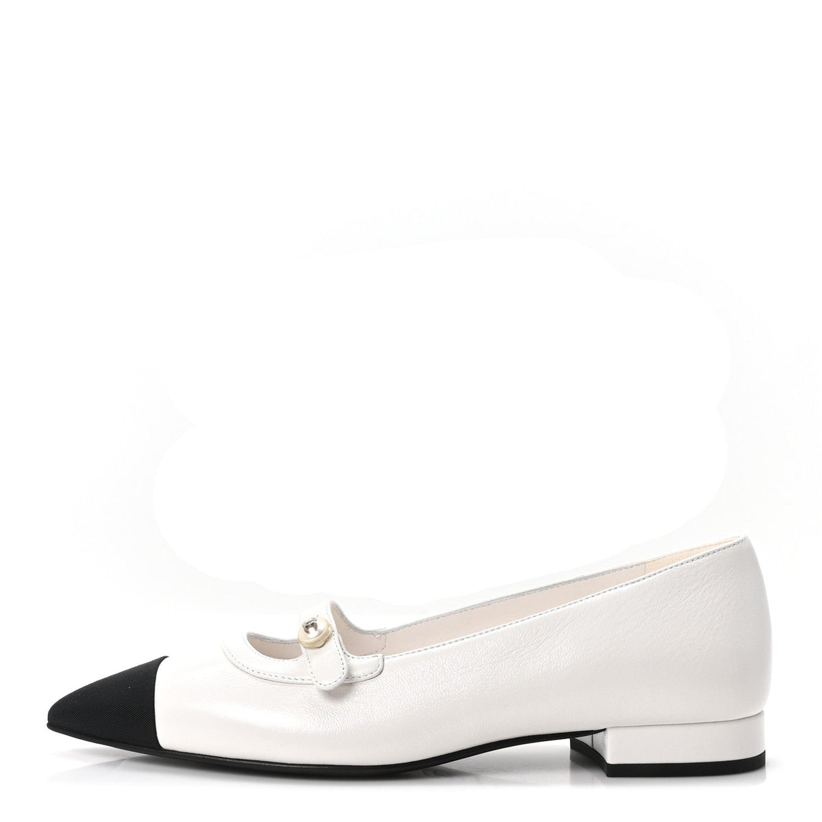 Shiny Lambskin Grosgrain Pearl Mary Janes Flats 36 White Black