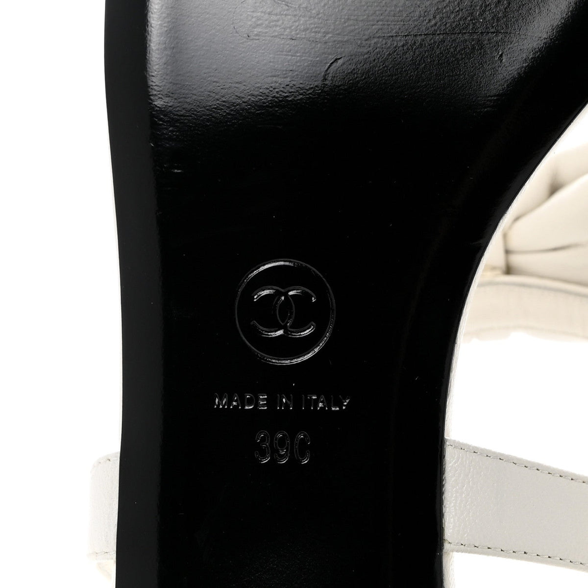 Lambskin CC Bow Sandals 39 White Black