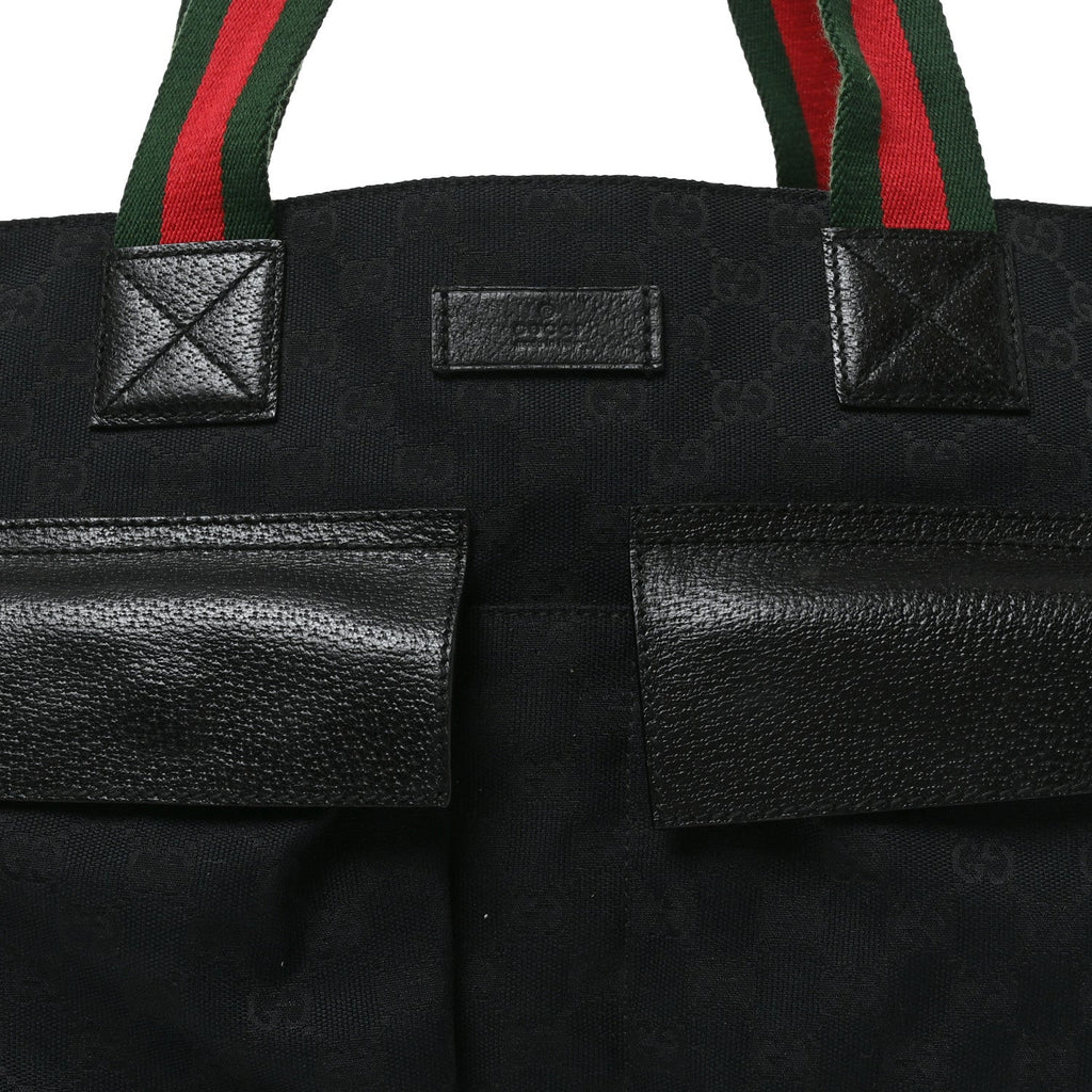 GG Monogram Medium Web Handle Double Pocket Tote Black