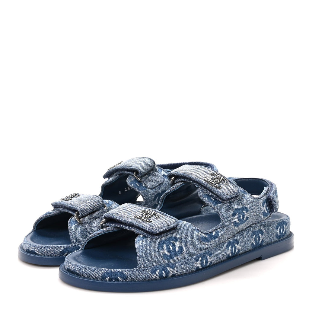 Denim CC Velcro Dad Chain CC Slide Sandals 38 Blue