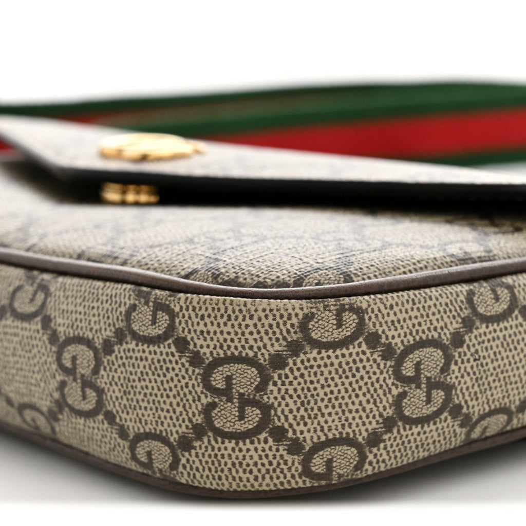 GG Supreme Monogram Textured Dollar Calfskin Web Mini Ophidia Envelope Shoulder Bag Beige Ebony