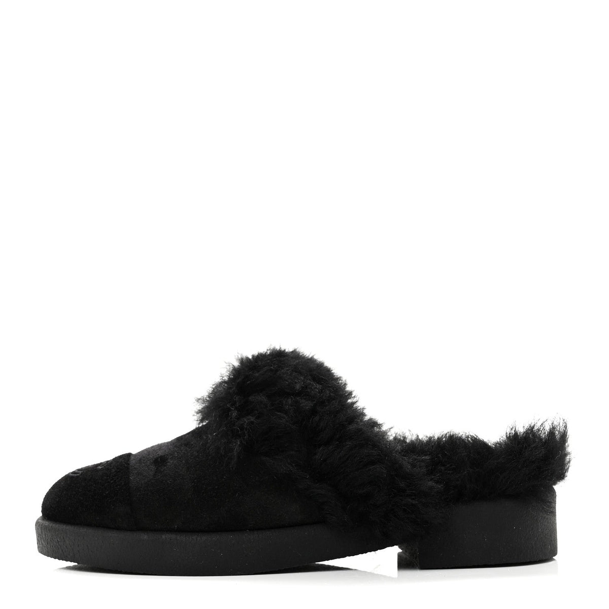 Suede Shearling CC Cap Toe Mules 36 Black