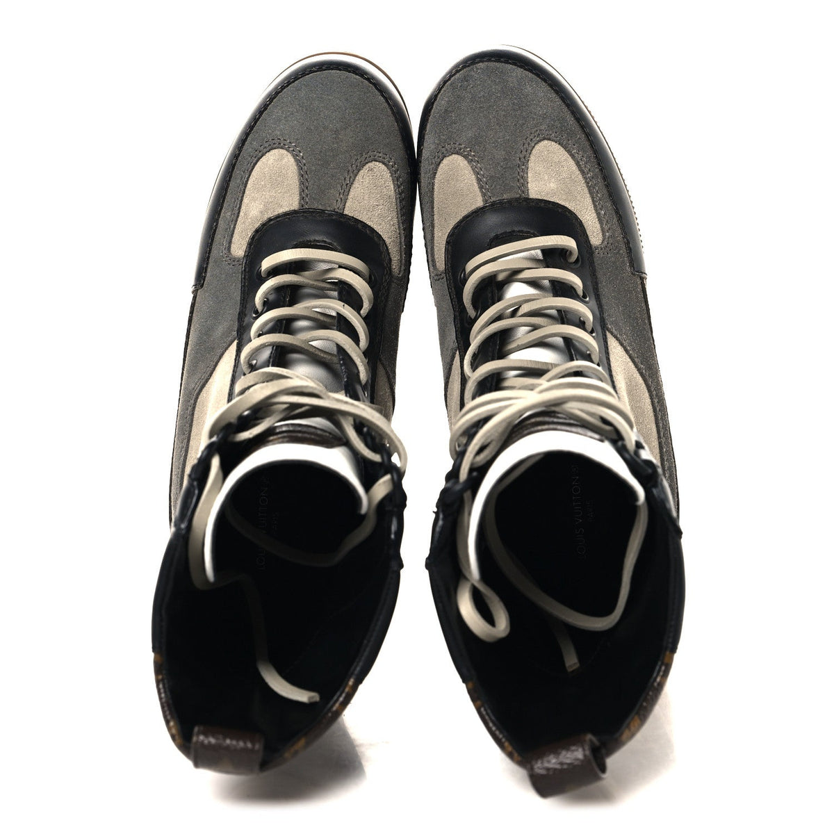 Suede Calfskin Monogram Laureate Platform Desert Boots 37 Grey