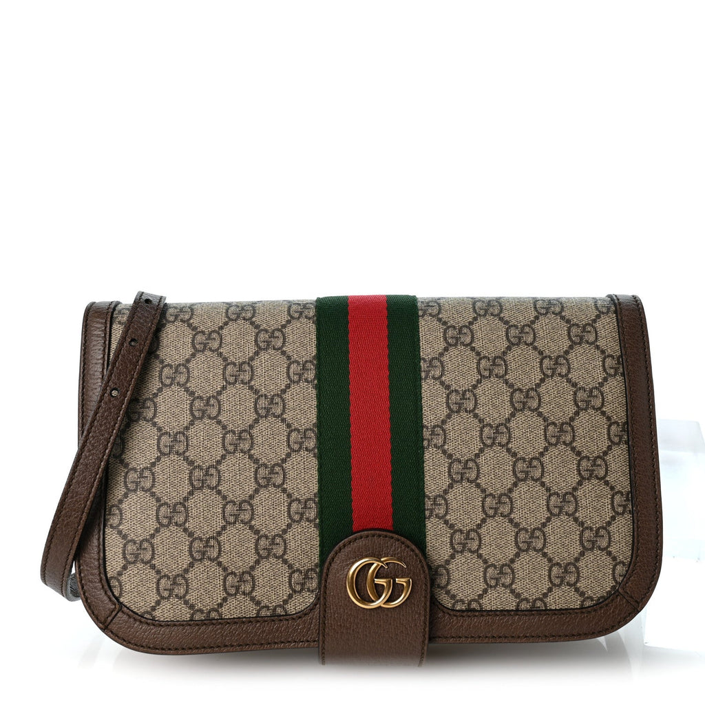 GG Supreme Monogram Web Ophidia Flap Messenger Bag  Beige New Acero
