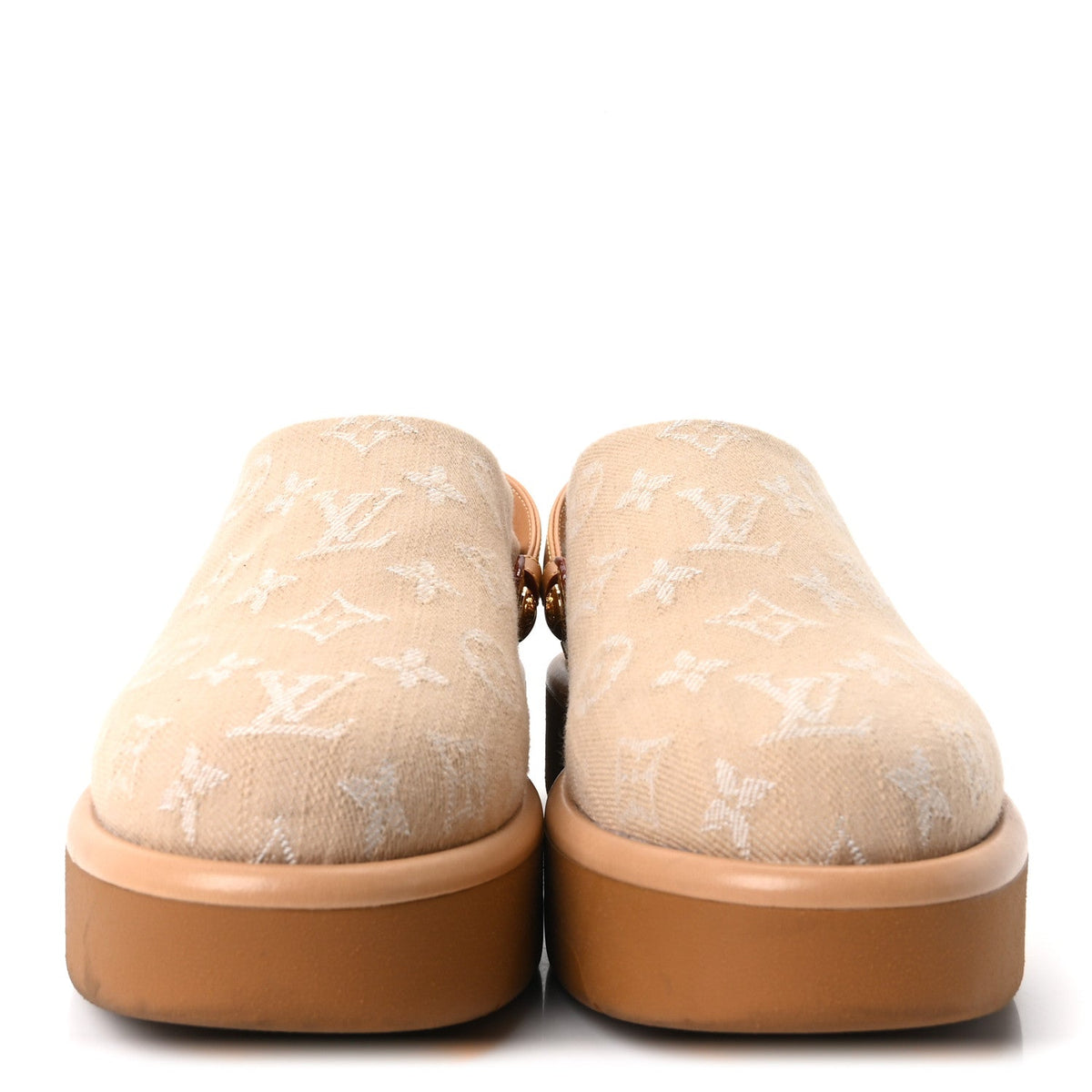 Monogram Denim Aspen Platform Clog Mules 41 Beige