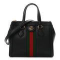 Textured Calfskin Web Small Ophidia Tote Bag Black