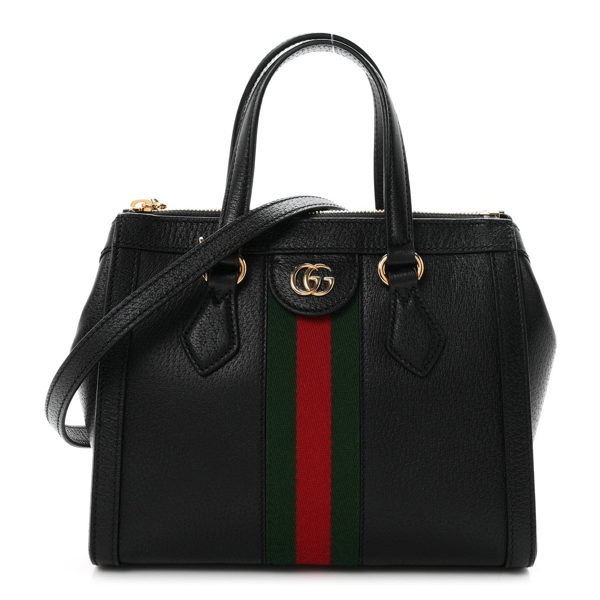 Textured Calfskin Web Small Ophidia Tote Bag Black
