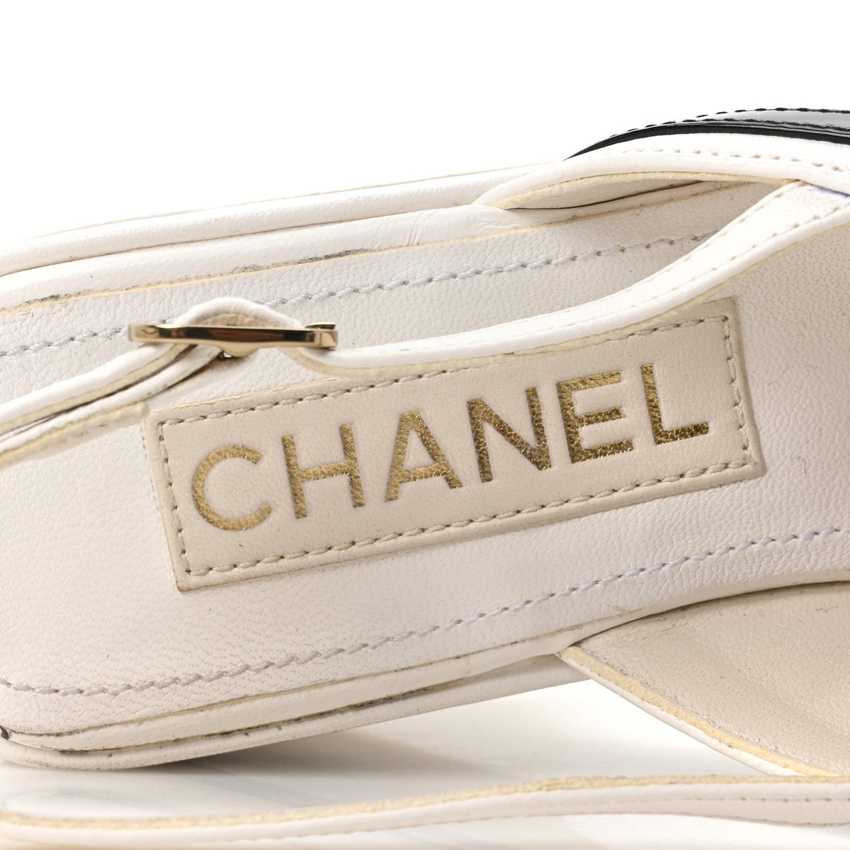 Lambskin Patent Quilted CC Platform Sandals 37.5 White Black