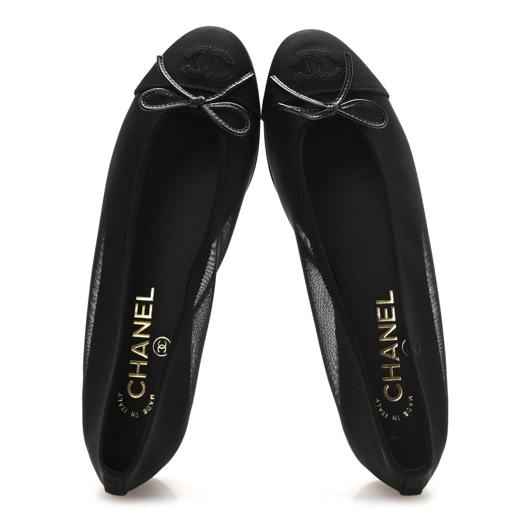 Mesh Grosgrain CC Cap Toe Ballerina Flats 37 Black