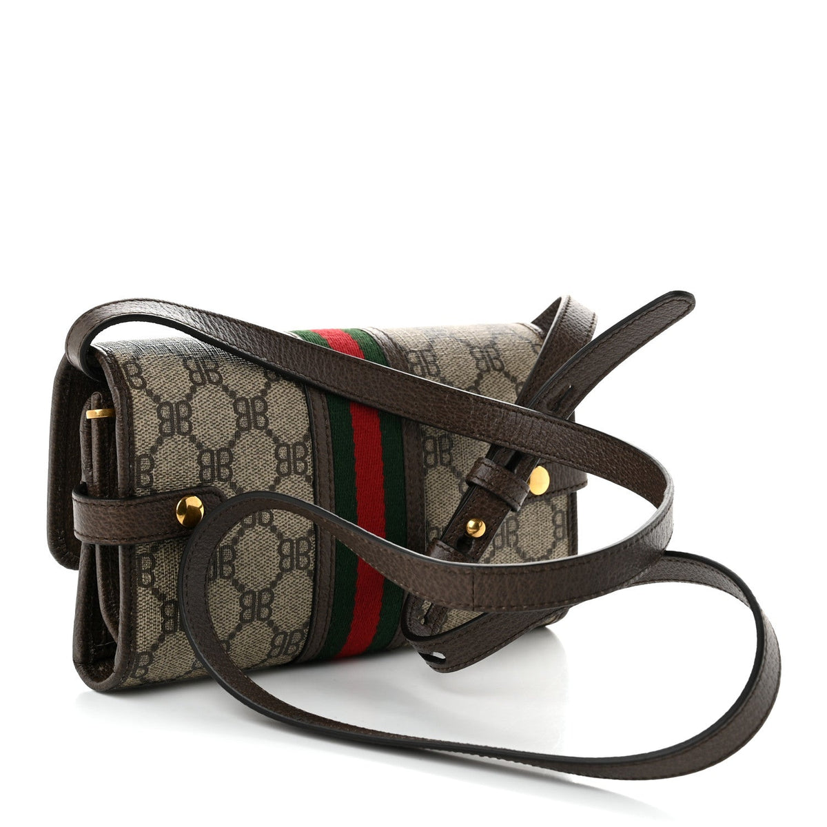 X BALENCIAGA BB Monogram Web Ophidia Crossbody Wallet Beige New Acero