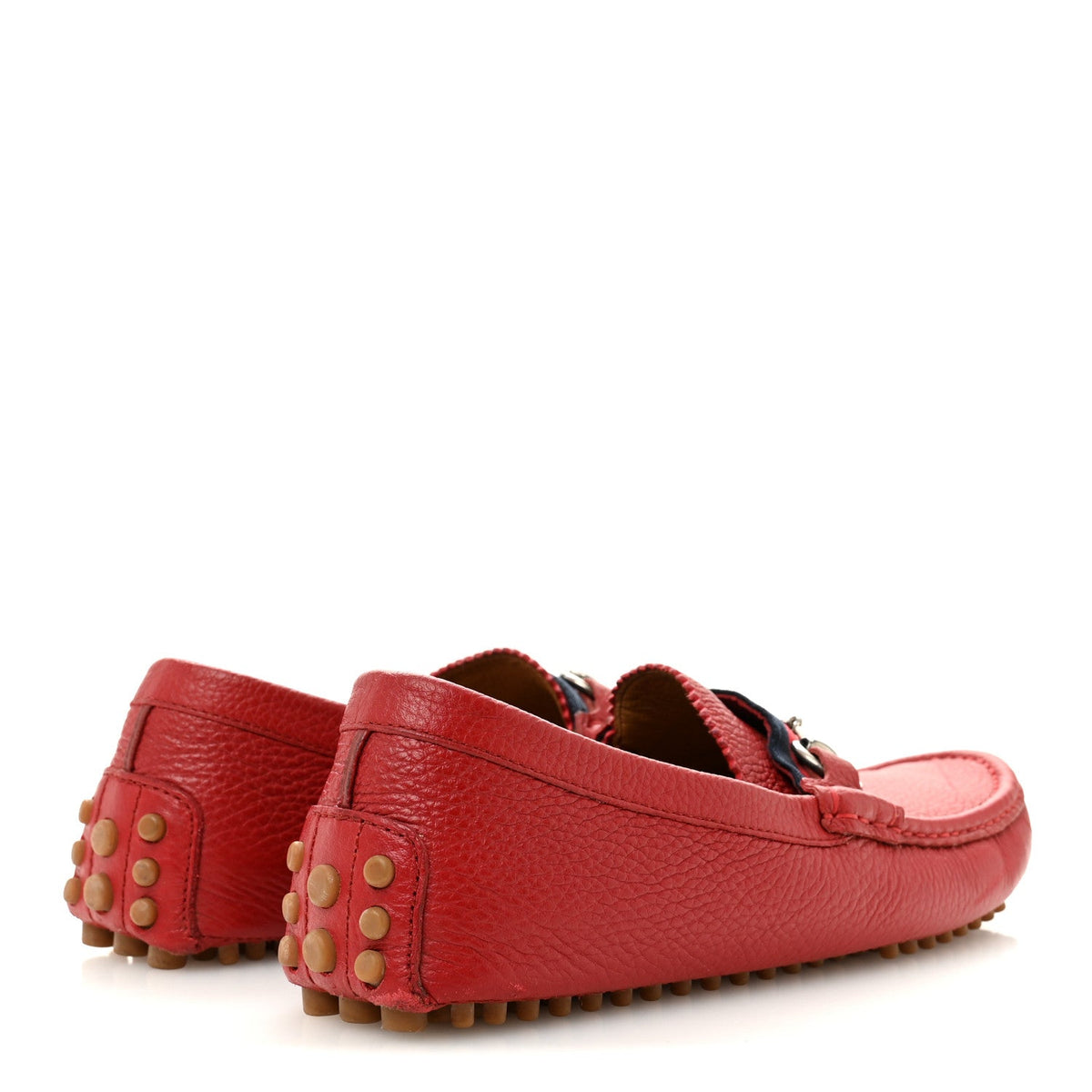 Road Calfskin Web Mens Horsebit Driver Loafers 6.5 Rosso