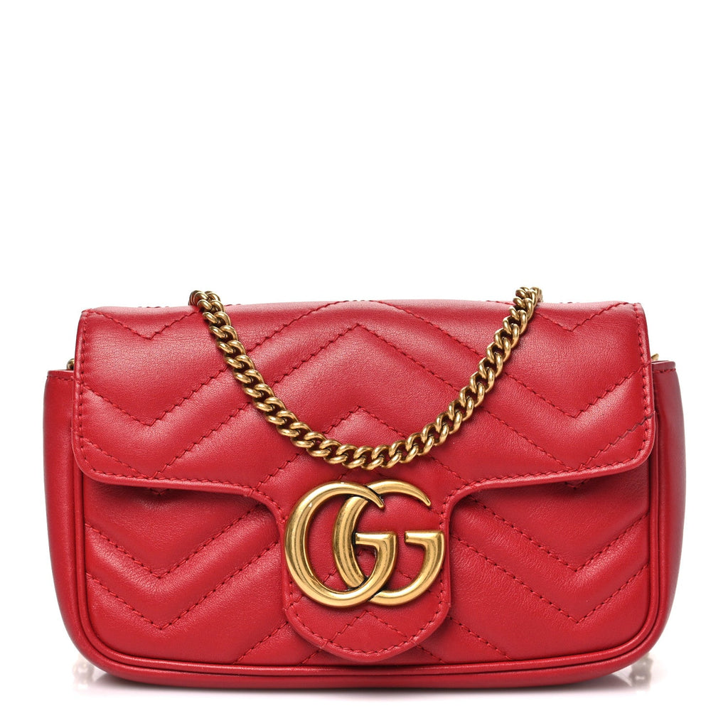 Calfskin Matelasse Super Mini GG Marmont Shoulder Bag Hibiscus Red