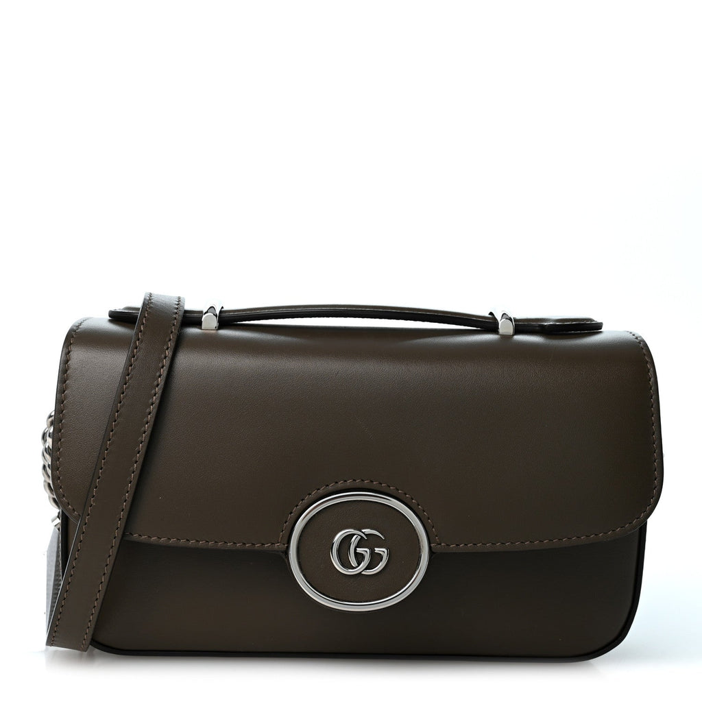 Senna Calfskin Petite GG Top Handle Shoulder Bag Brown
