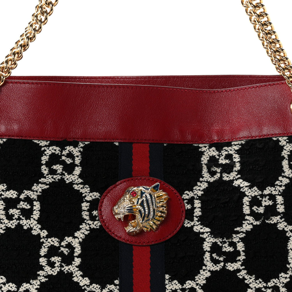 Tweed GG Monogram Large Rajah Chain Tote Romantic Cherry Black White