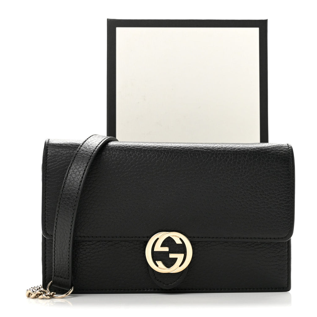 Dollar Calfskin Interlocking G Chain Wallet Black