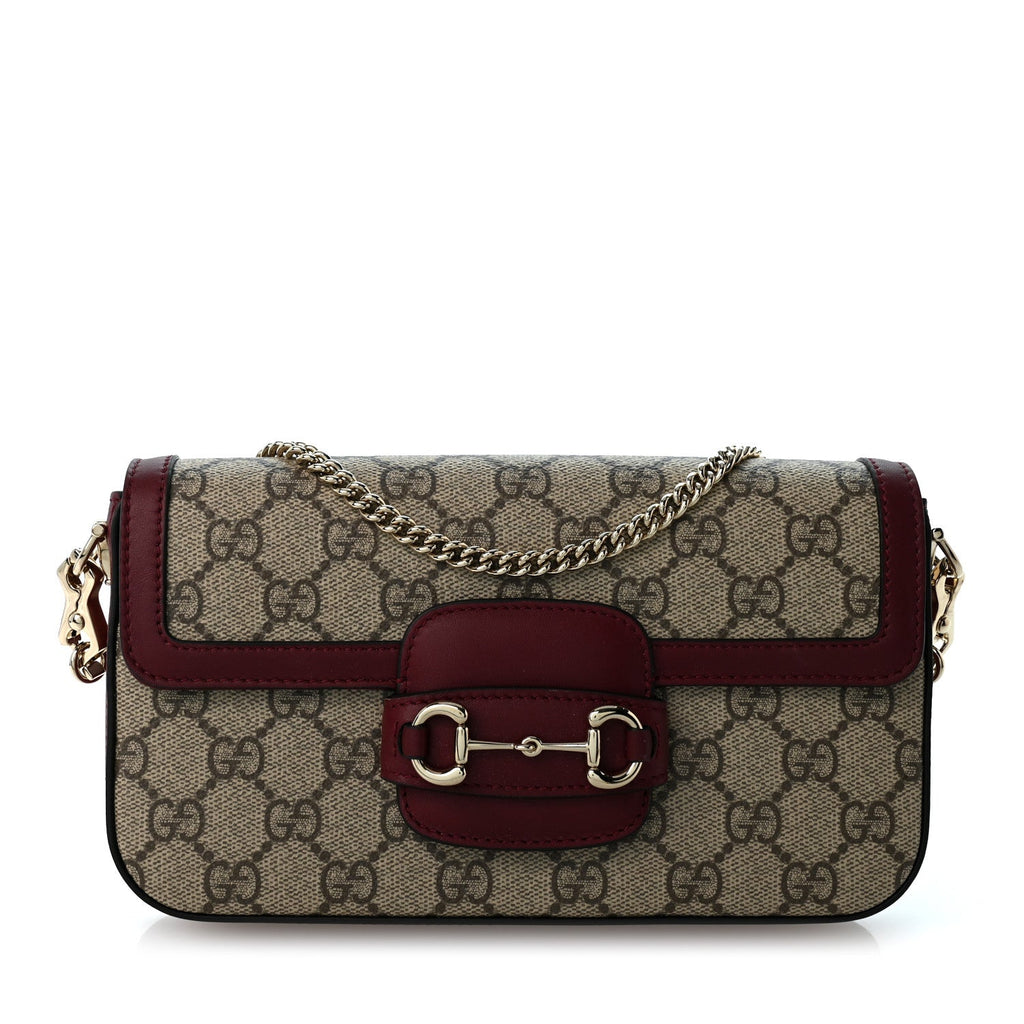 GG Supreme Monogram Azalea Calfskin Horsebit 1955 Mini Bag Beige Ebony Rosso Ancora