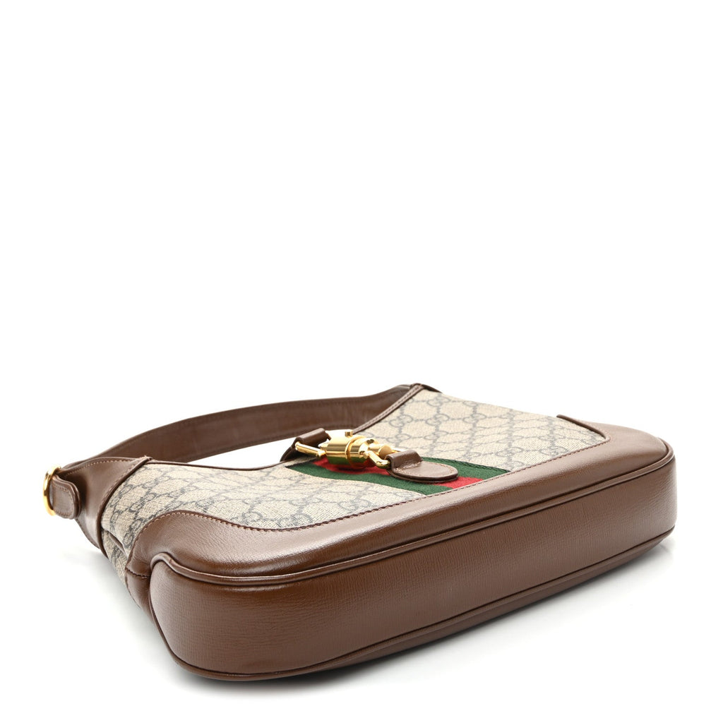 GG Supreme Monogram Azalea Calfskin Web Small Jackie 1961 Hobo Beige Ebony Brown Sugar