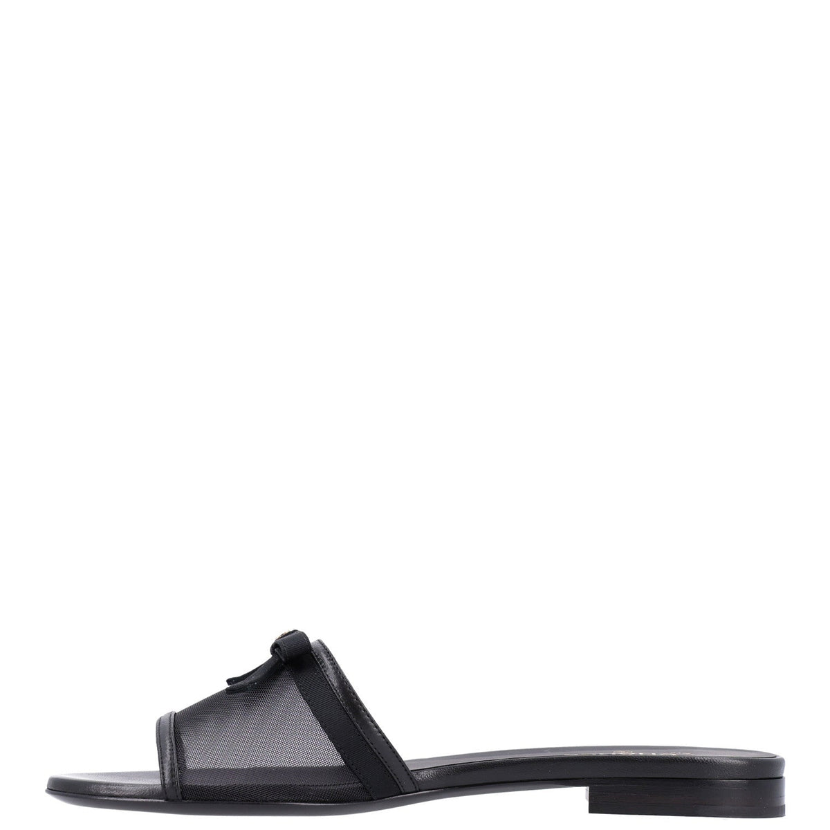 Mesh Lambskin CC Bow Mules 39.5 Black