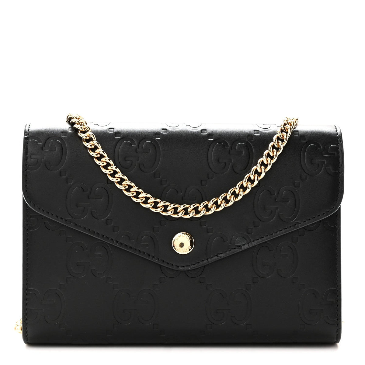 Calfskin GG Debossed Chain Wallet Black