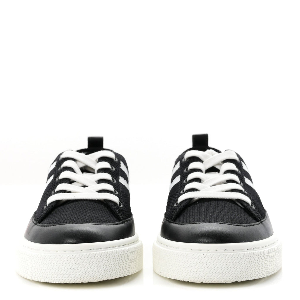 Knit Fabric Calfskin Deep Sneakers 36.5 Black White