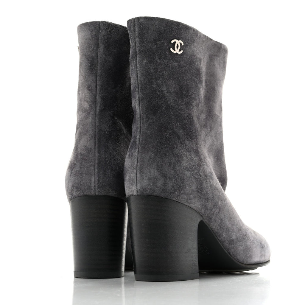 Suede Calfskin CC Short Boots 37.5 Grey