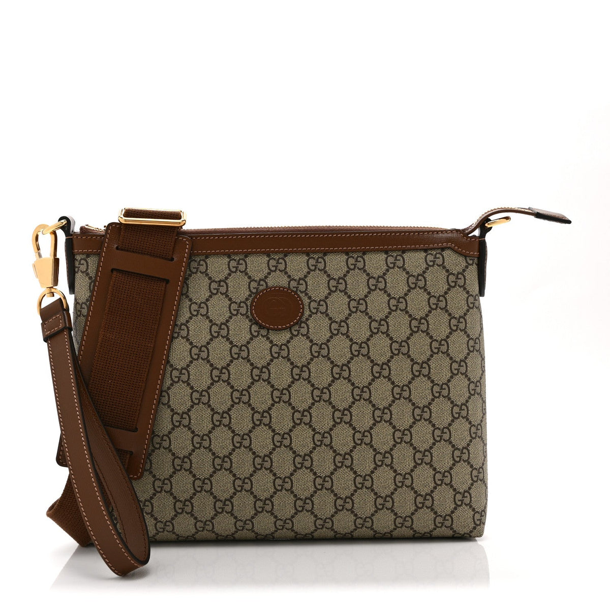 GG Supreme Monogram Azalea Calfskin Retro Interlocking G Wristlet Messenger Bag Beige Ebony Brown Sugar