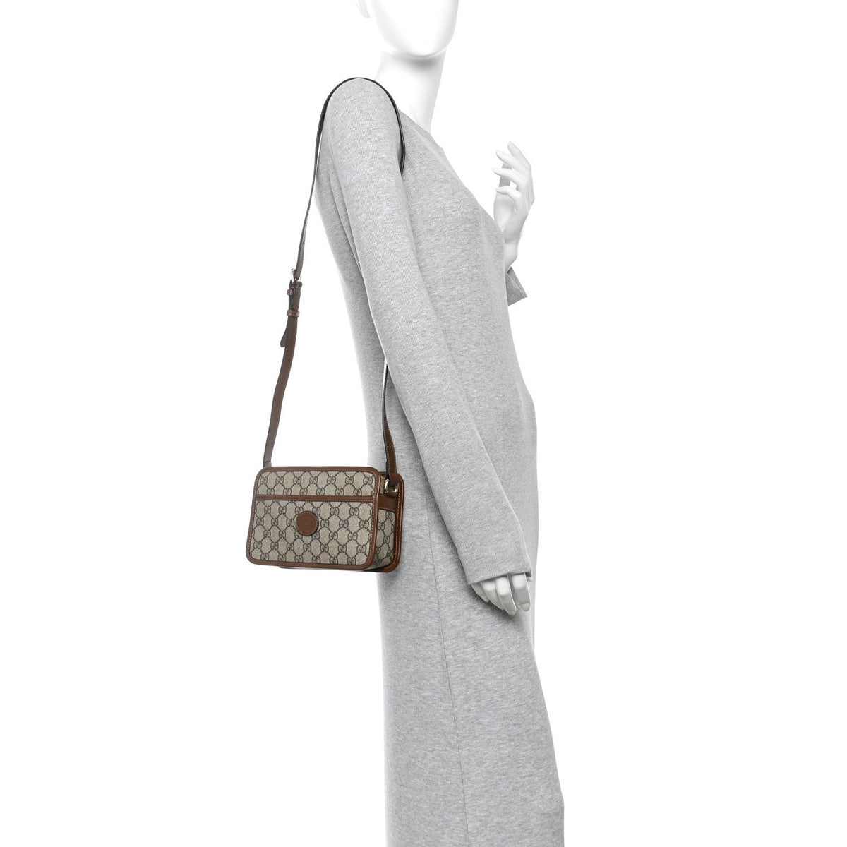 GG Supreme Monogram Azalea Calfskin Mini Retro Interlocking G Shoulder Bag Beige Ebony Brown Sugar