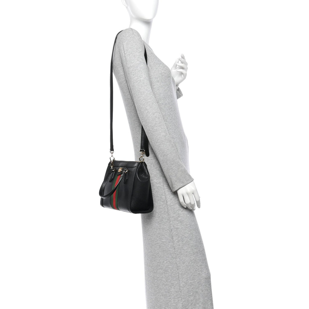 Textured Calfskin Web Small Ophidia Tote Bag Black