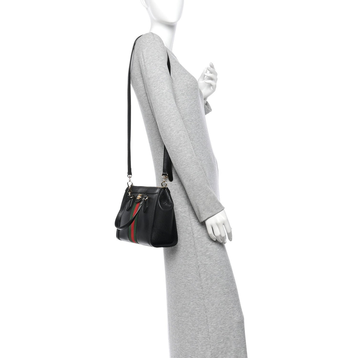 Textured Calfskin Web Small Ophidia Tote Bag Black