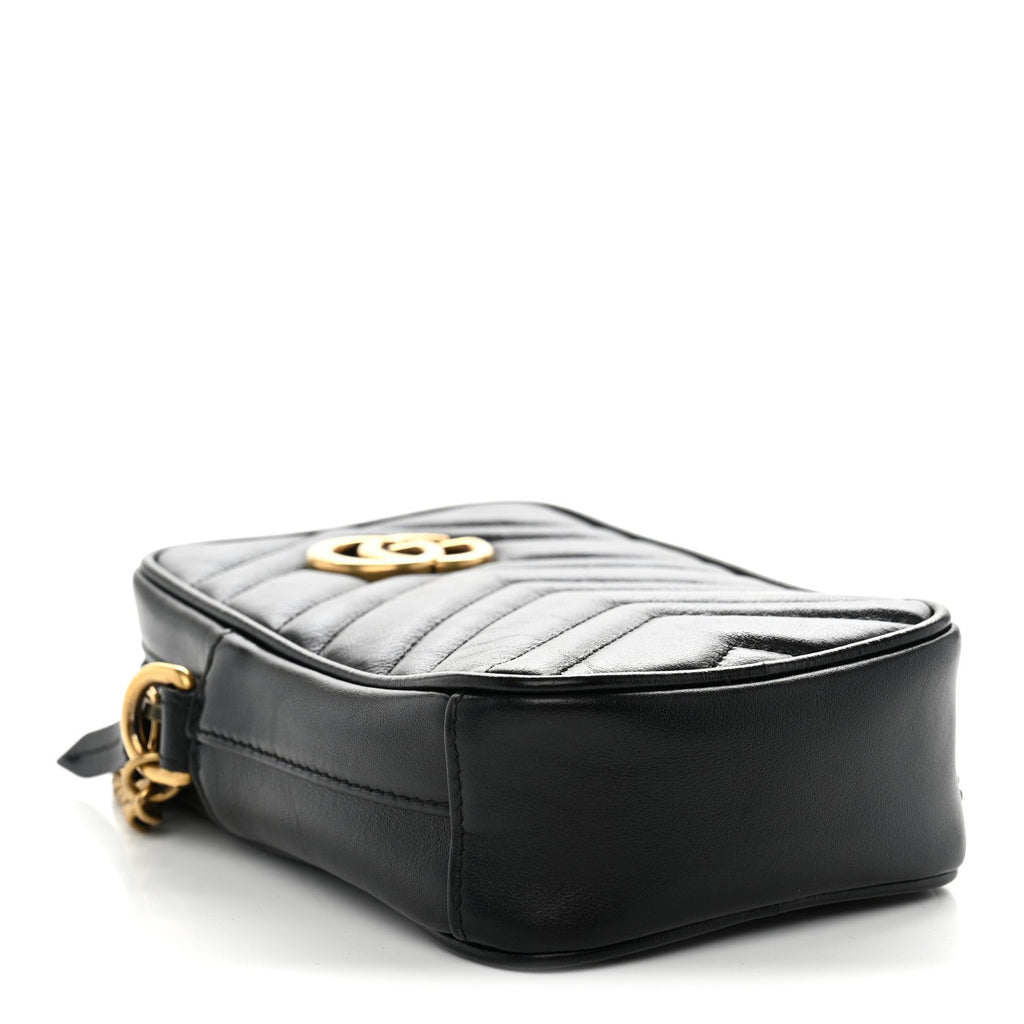 Calfskin Matelasse Mini GG Marmont Crossbody Bag Black