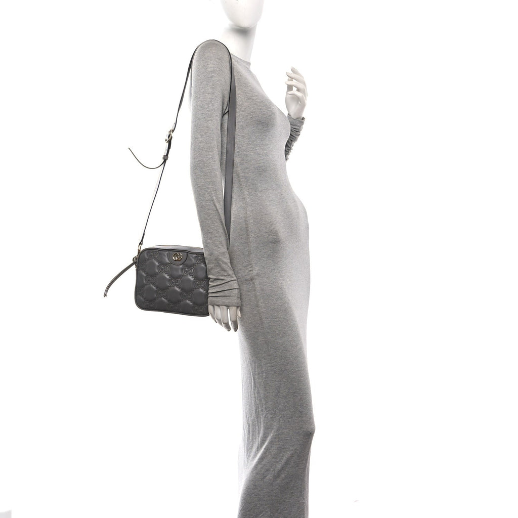 Calfskin GG Matelasse Shoulder Bag Dusty Grey Natural