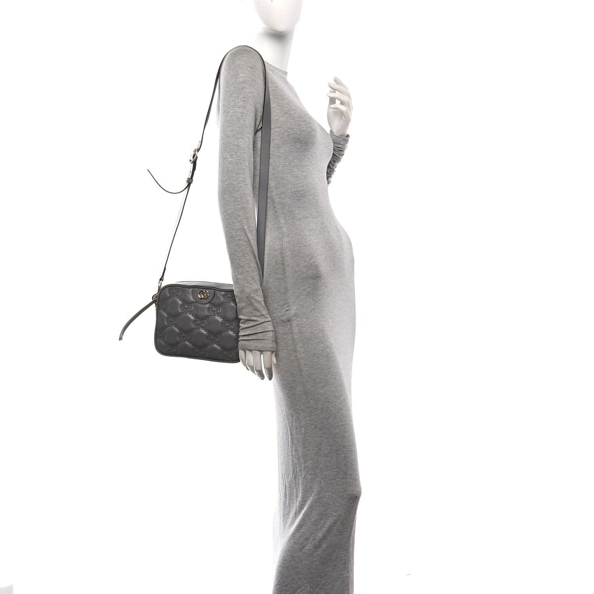 Calfskin GG Matelasse Shoulder Bag Dusty Grey Natural