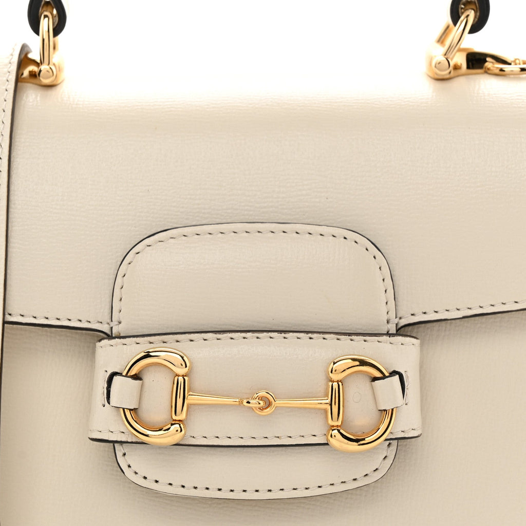 Glazed Textured Calfskin Mini Horsebit 1955 Top Handle Flap Bag Mystic White