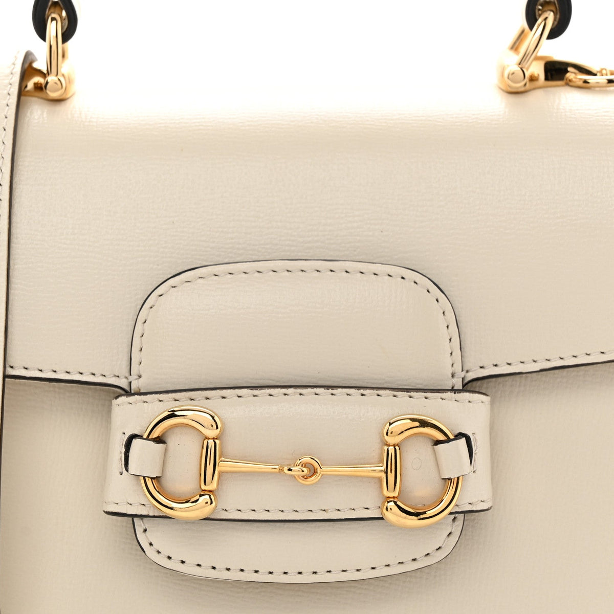 Glazed Textured Calfskin Mini Horsebit 1955 Top Handle Flap Bag Mystic White