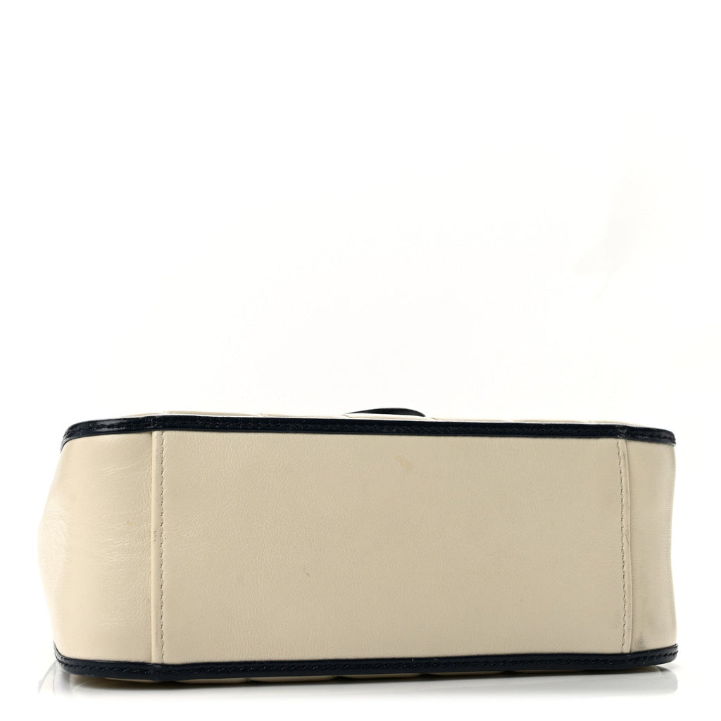Vintage Effect Calfskin Matelasse Diagonal Mini Torchon GG Marmont Top Handle Shoulder Bag Mystic White Blue Agata
