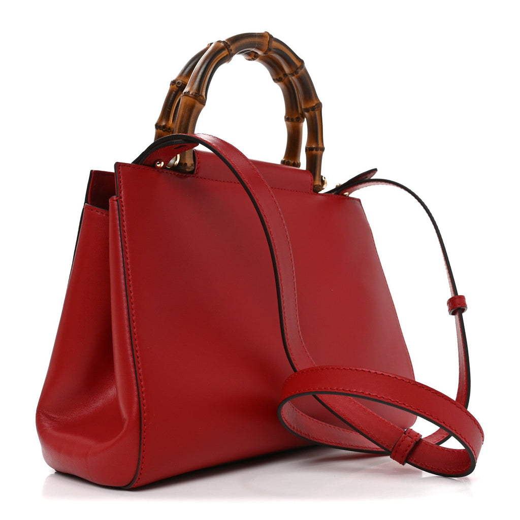 Nappa Bamboo Small Nymphaea Top Handle Bag Hibiscus Red