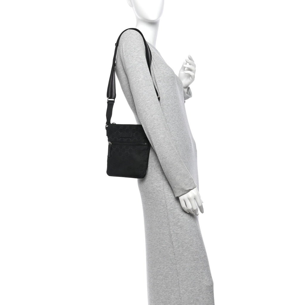 Nylon Monogram Mini Flat Messenger Bag Black