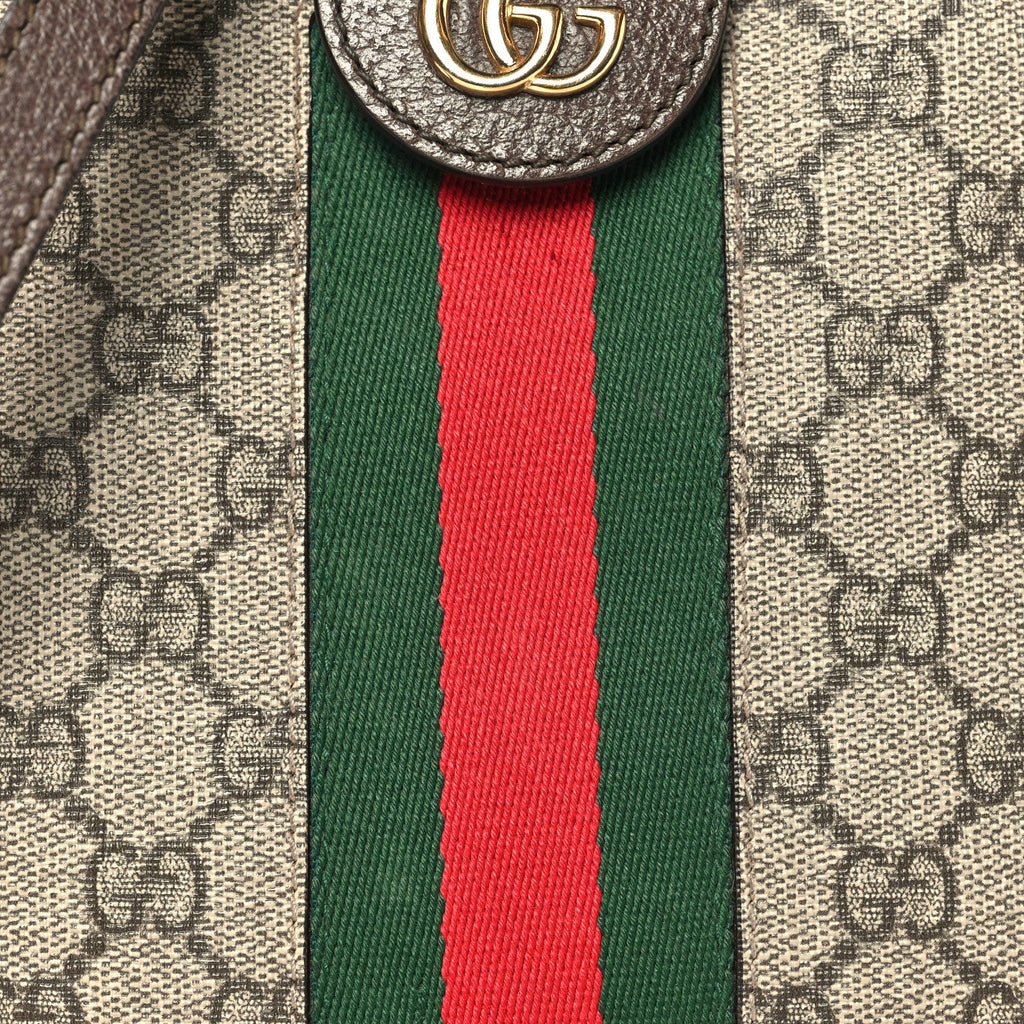 GG Supreme Monogram Textured Dollar Calfskin Web Small Ophidia Dome Shoulder Bag Beige Ebony New Acero