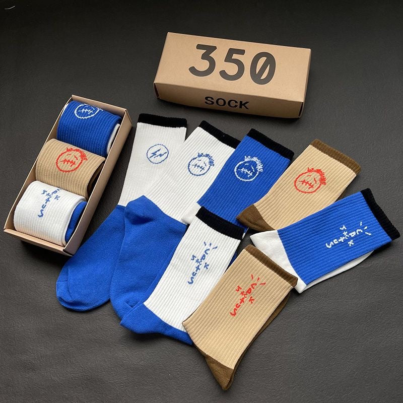 Men's socks - european and american streetwear brand boxed aj athletic socks - m crew socks - graffiti barbed wire trendy socks - travis scott collaboration